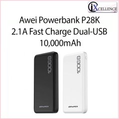 Awei Powerbank P28K 2.1A Fast Charge Dual-USB 10,000mAh (Black-White)