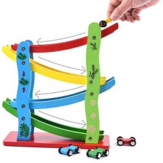 Gdeal Kids Fun Four Layer Glider Rail Speeding Car Wooden Toy Puzzle