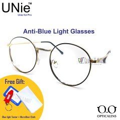 Unie Anti Blue Light Glasses Computer Glasses Metal Round (Black - Gold)