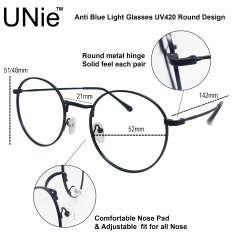 Unie Anti Blue Light Glasses Computer Glasses Metal Round (Black - Gold)