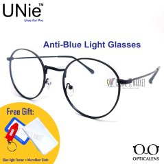 Unie Anti Blue Light Glasses Computer Glasses Metal Round (Black - Gold)