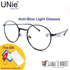 Unie Anti Blue Light Glasses Computer Glasses Metal Round (Black - Gold)