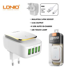 LDNIO A4405 LED 4.4A 4 USB Output Port Auto ID USB Charger (Gold)