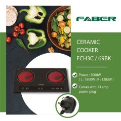 Faber Italia FCH3C Built-in Double Electric Ceramic Cooker Hob FCH 3C/69BK