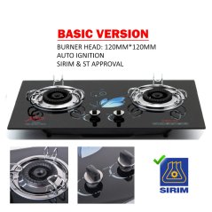 Hometech2u XMA Double Burners Glass Stove Glass Built In Hob Dapur Gas