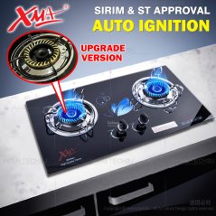 Hometech2u XMA Double Burners Glass Stove Glass Built In Hob Dapur Gas