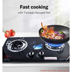 Hometech2u XMA Double Burners Glass Stove Glass Built In Hob Dapur Gas
