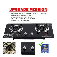 Hometech2u XMA Double Burners Glass Stove Glass Built In Hob Dapur Gas