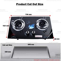 Hometech2u XMA Double Burners Glass Stove Glass Built In Hob Dapur Gas