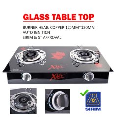 Hometech2u XMA Double Burners Glass Stove Glass Built In Hob Dapur Gas