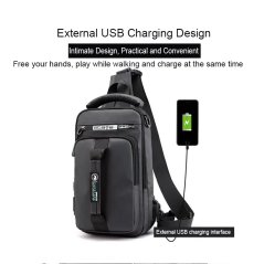 Men Fashion Chest Bag with Charging USB Interface Shoulder Backpack Sling