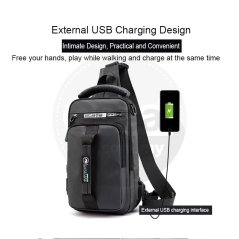 Men Fashion Chest Bag with Charging USB Interface Shoulder Backpack Sling