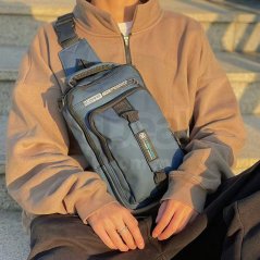 Men Fashion Chest Bag with Charging USB Interface Shoulder Backpack Sling
