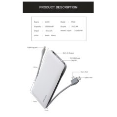 Awei Power Bank 3-IN-1 Ports 10000Mah Super Thin with Built  (White)