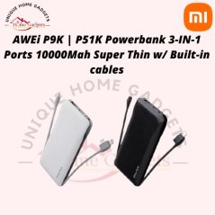 Awei Power Bank 3-IN-1 Ports 10000Mah Super Thin with Built  (White)