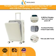 Portable Travel Luggage Front Opening 20/24 inch (Black/Grey/White)