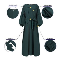 Women Dress Long Sleeve Ruffle Maxi Long Dress Kaftan - 4 Sizes (3 Colors)