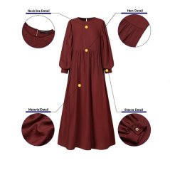 Muslimah Round Neck Lantern Sleeves Loose Dress - 4 Sizes (4 Colors)