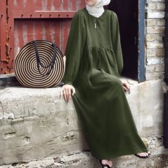 Muslimah Round Neck Lantern Sleeves Loose Dress - 4 Sizes (4 Colors)