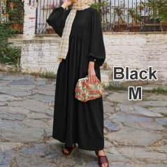 Muslimah Round Neck Lantern Sleeves Loose Dress - 4 Sizes (4 Colors)