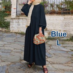 Muslimah Round Neck Lantern Sleeves Loose Dress - 4 Sizes (4 Colors)