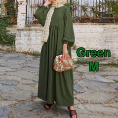 Muslimah Round Neck Lantern Sleeves Loose Dress - 4 Sizes (4 Colors)