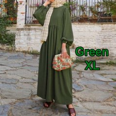 Muslimah Round Neck Lantern Sleeves Loose Dress - 4 Sizes (4 Colors)