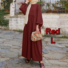 Muslimah Round Neck Lantern Sleeves Loose Dress - 4 Sizes (4 Colors)