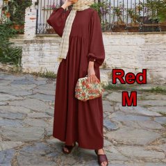 Muslimah Round Neck Lantern Sleeves Loose Dress - 4 Sizes (4 Colors)