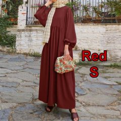 Muslimah Round Neck Lantern Sleeves Loose Dress - 4 Sizes (4 Colors)