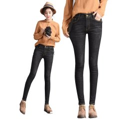 Plum Star Thin Student Fashion Dark Jeans Female 6627 - 3 Sizes (Black)
