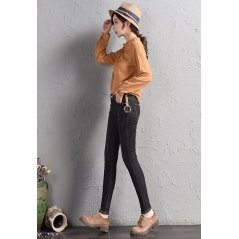Plum Star Thin Student Fashion Dark Jeans Female 6627 - 3 Sizes (Black)