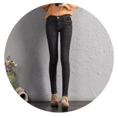 Plum Star Thin Student Fashion Dark Jeans Female 6627 - 3 Sizes (Black)