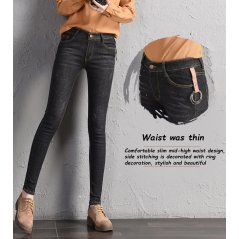 Plum Star Thin Student Fashion Dark Jeans Female 6627 - 3 Sizes (Black)