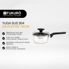 Fukuro Yuga 304 Stainless Steel Sauce Pan With Lid - 16cm