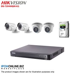 Ipohonline Hikvision Turbo HD 4 Channel CCTV DVR DS-7204HQHI-K1 + Hikvision 1MP 720P Bullet Camera DS-2CE16C0T-IRP & Dome Camera DS-2CE56C0T-IRP + 1TB Seagate Skyhawk CCTV HDD, eRomman Marketplace