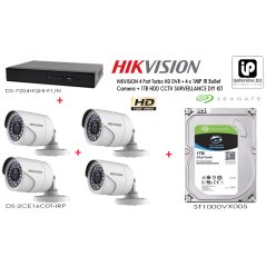HIKVISION 4 Port Turbo HD DVR + 4 x 1MP IR Bullet Camera + HDD CCTV