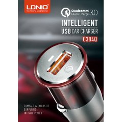 LDNIO C304Q Qualcomm 3.0 Quick Car Charger With Micro USB Cable + USB (Black)