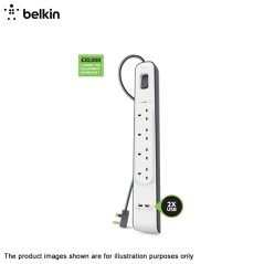 BELKIN 2M 4-outlet Surge Protection Strip WITH 2PORT 2.4A USB PORT CHARGING BSV401sa2M