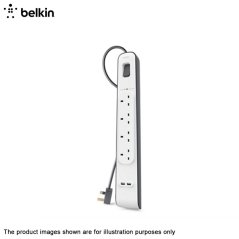 BELKIN 2M 4-outlet Surge Protection Strip WITH 2PORT 2.4A USB PORT CHARGING BSV401sa2M