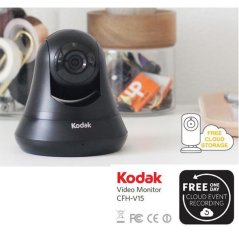 Kodak Video Monitor cfh-v15 HD Wi-Fi Security Camera 350° pan (Black)