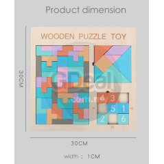 Gdeal Children Wooden Tetris Puzzles Toy 3 in 1 Jigsaw Board Early Imagination Educational Toys