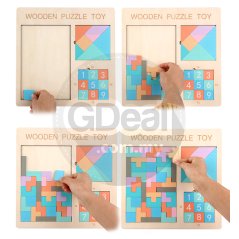 Gdeal Children Wooden Tetris Puzzles Toy 3 in 1 Jigsaw Board Early Imagination Educational Toys