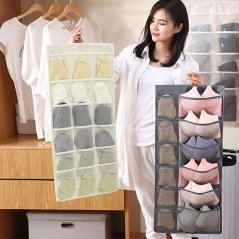 Double Side Cloth Underwear Storage Hanging Bag (Beige - Grey)