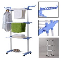 Get Portable Three Layer Foldable Laundry Drying Rack (Black - Blue)