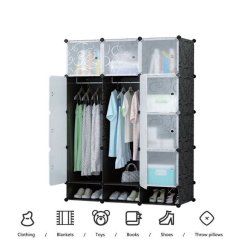 GTE Cloth Organizer Rack Portable Closet Wardrobe Storage (Black)