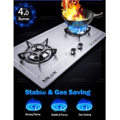 Milux Built-In Gas Stove Hob Stove Fully Stainless Steel Body (Silver)